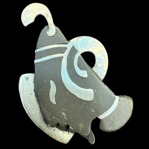 VTG Signed Los Castillo Taxco Onix Negro Sterling Tribal Aztec Face Mask Brooch